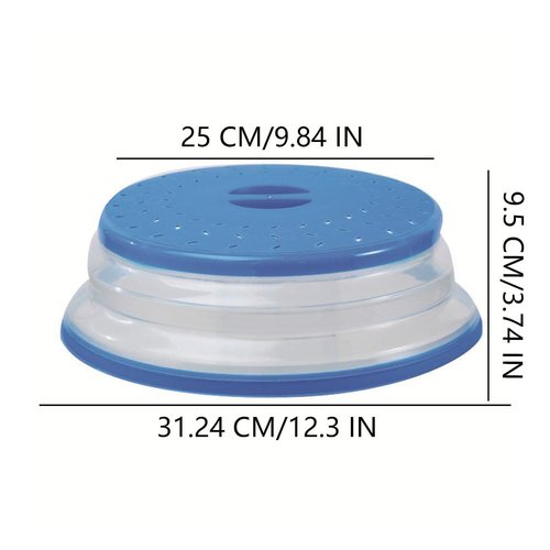 Collapsible Microwave Splatter Cover, Microwave Plate Cover With Steam Vent，BPA-Free Silicone & Plastic(blue, 12.3IN)