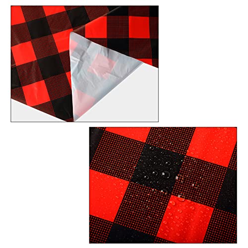 Remagr Disposable Checkered Round Tablecloth Red & Black 6 Pieces - 84 Inch