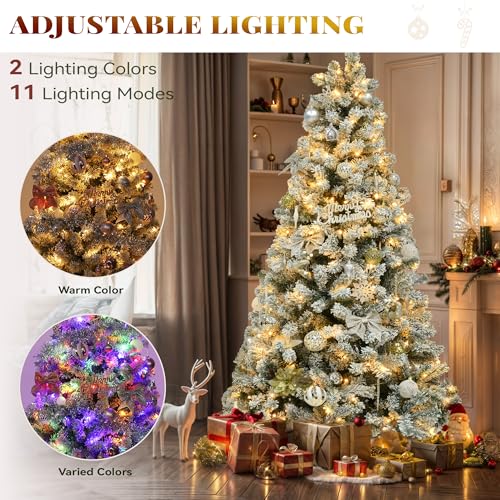YITAHOME 6ft White Snow Flocked Artificial Christmas Tree with Remote Control