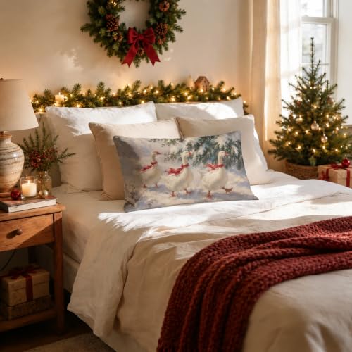 S GDNAMR Whimsical Goose Christmas Lumbar Pillow Cover 20x12 Inch - 11 Colors