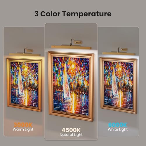 Antique Gold Rechargeable Picture Light 3 Pack with Remote & Dimmable Settings
