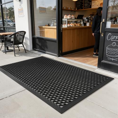 Black Rubber Front Door Mat 36x24 Inches Non Slip Outdoor Entrance Doormat - RESARE
