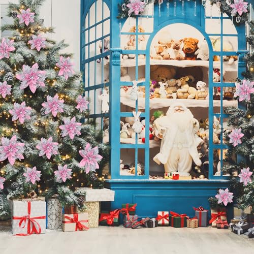 36 Pcs Artificial Poinsettia Christmas Decorations Peach Pink & Silver