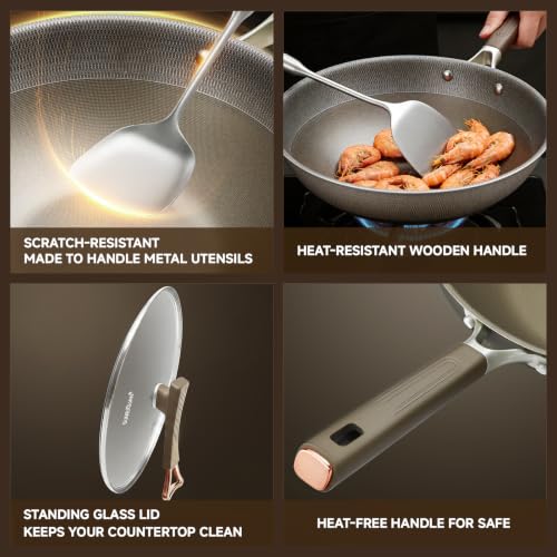 13-Inch Titanium Hybrid Wok with Lid Nonstick Stir-Fry Pan Induction Ready