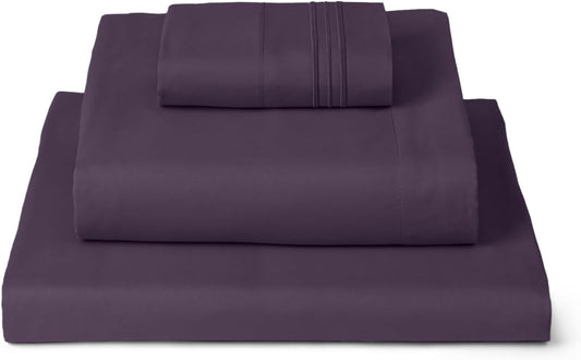 Mellanni Twin Sheets Set - 3 PC Hotel Luxury Bedding | Extra Soft, Cooling, Wrinkle & Stain Resistant (Twin, Purple)