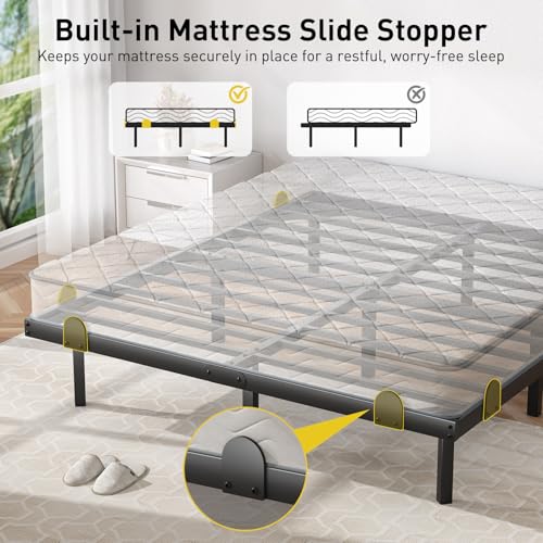 Floating Queen Bed Frame with LED RGB Lights & Charging Station - 14 Inch Modern Design