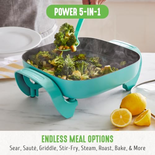 Electric Skillet 12 Inch 5QT Nonstick Cooking Pan - Turquoise