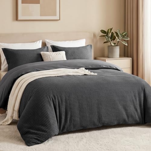 King Cotton Duvet Cover Set with Pillow Shams - Dark Grey, No Comforter, 104x90