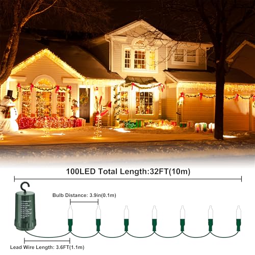 AMMAKER 100 LED Battery Operated Christmas String Lights with Timer, Warm White, 39.5FT Waterproof Indoor Outdoor Wreath & Party Decor