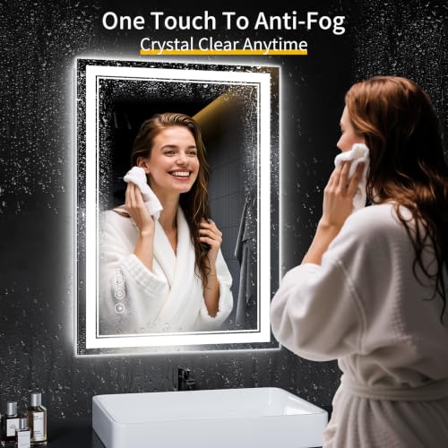 InfiniGlass 30"x22" LED Bathroom Mirror with Lights, Anti-Fog, 3 Color Modes