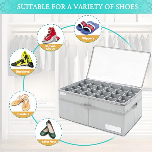 Large Shoe Organizer for Closet - Fits 24 Pairs, Grey Foldable Shoe Storage Bins with Handles, 31"L x 16.5"W x 13"H Variation of THIS listing