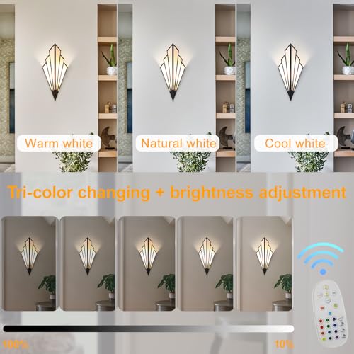 Black Modern Battery Operated Wall Sconce Set of Two with Remote RGB Dimmable LED Lighting