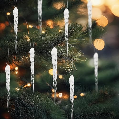 Cinnvoice 36 Pcs Acrylic Icicle Christmas Tree Ornaments Frosted Drop Decor, 4.7-5.1 Inches