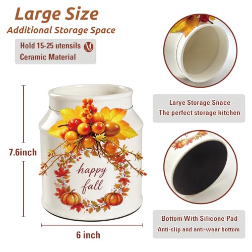 Fall Ceramic Utensil Holder with Autumn Wreath - BOXJINCO Fall Decor