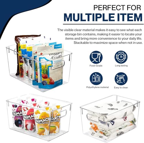 CONTROL KITCHEN Clear Plastic Storage Bins with Lids - 8x10x5 Inch Stackable Pantry Organizer