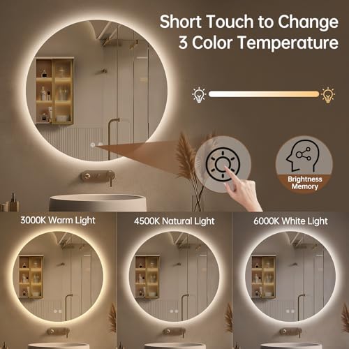Silver 24-Inch Backlit LED Bathroom Mirror - Dimmable, Fogless, Wall Mount