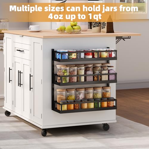 Wall Mount Spice Rack Organizer - 5 Tier Height-Adjustable, Black, 4.6" Depth - Dual-Use Shelf with Hooks