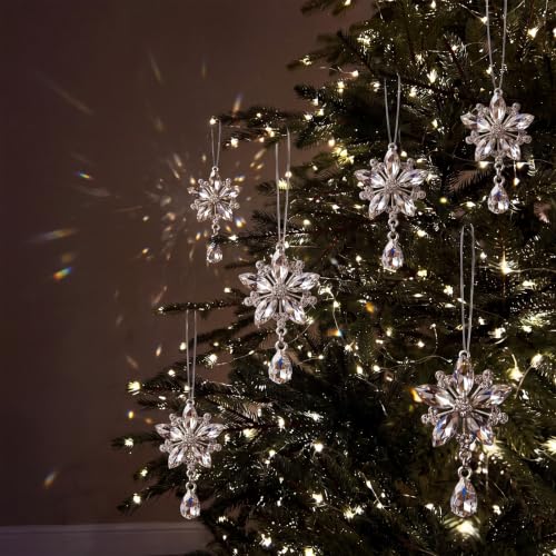 Romooa 12 Pcs Crystal Snowflakes Ornaments for Christmas Tree – Includes 12