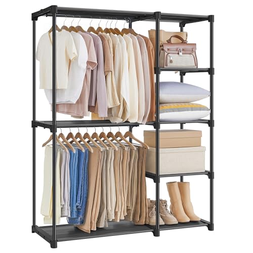 Portable Closet Organizer with Shelves and Hanging Rod - Black, 44.1"L x 65"H