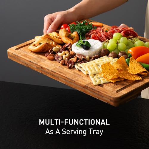 Heavy Duty Bamboo Cutting Board Set of 3 - Non Slip, Thick End Grain Kitchen Chopping Boards, Multiple Sizes