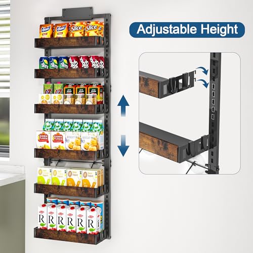 BUKFEN Black 6-Tier Over-the-Door Pantry Organizer with Adjustable Wooden Baskets