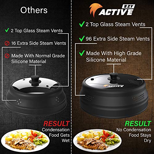 EZY ACTIVE Black Collapsible Microwave Cover for Food, 10.5-12 Inch Plates & Bowls