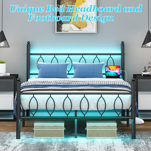 Black Full Size Bed Frame with Headboard, LED Lights & Charging Station - Variation of THIS listing
