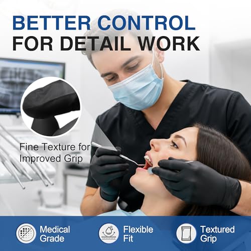 Disposable Nitrile Gloves Large Pack of 1000 Black Medical Exam Gloves - Latex-Free