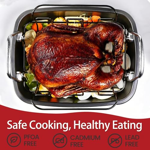 25 lb Nonstick Turkey Roasting Pan with w/Rack, 17.3 in, Box Included