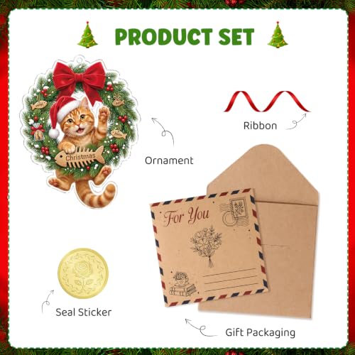 WaaHome Cat-5 Orange Tabby Christmas Ornament with Santa Hat – Lightweight Acrylic Gift for Cat Lovers
