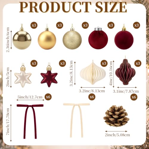 Vertintong Burgundy & Gold Christmas Ornaments Set - 45 Pcs Holiday Decoration Pack