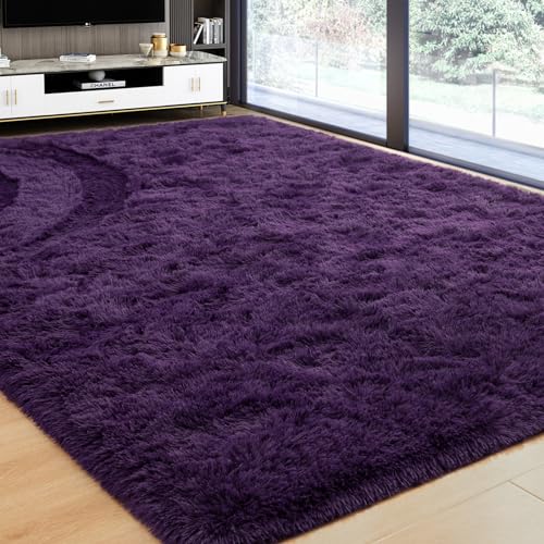 Softlife Large Purple Area Rug 8x10 & 2.6x5.3 Feet Soft Shaggy Plush Carpet for Living Room Bedroom Kids Nursery Christmas
