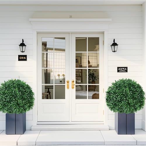 Artificial Boxwood Topiary Ball Trees - 4 Pack, Realistic Outdoor & Indoor Shrubs