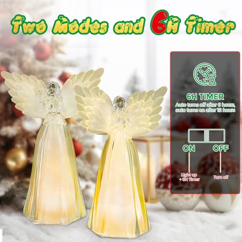 Warm White Angel Christmas Statue with Lights & Timer - 2 Pack Holiday Decor