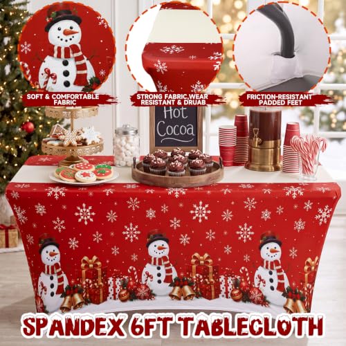 2 Pcs 6ft Christmas Stretch Tablecloth Snowman Snowflake Table Cover