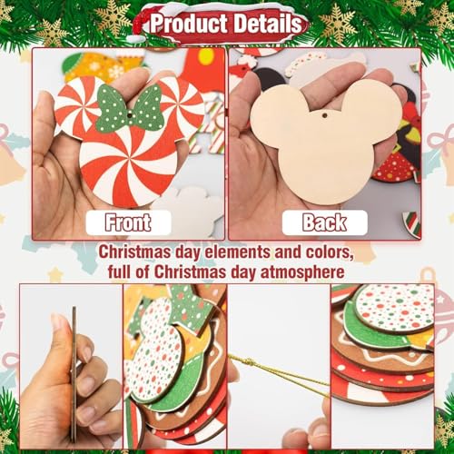 24 Pcs Christmas Decorations with Golden Fine Threads, Wooden Mouse Ornaments for Holiday Christmas Trees Hanging Party Decorations for Tree Home Fireplace (Red)