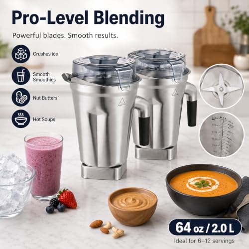 64oz Stainless Steel Blender Pitcher - Compatible with 5200, A3500, E320 & More