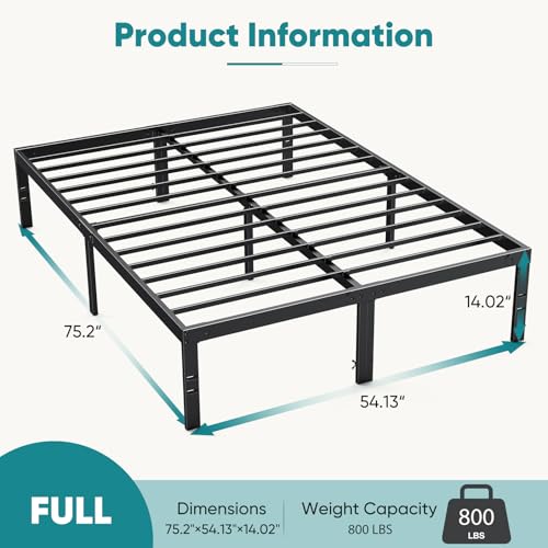 Full-14 Inch Metal Platform Bed Frame with Storage - Heavy Duty, Easy Assembly, Black