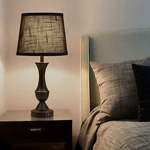 Black Touch Table Lamps Set of 2 - 22-Inch Bedside Lamps with USB Ports