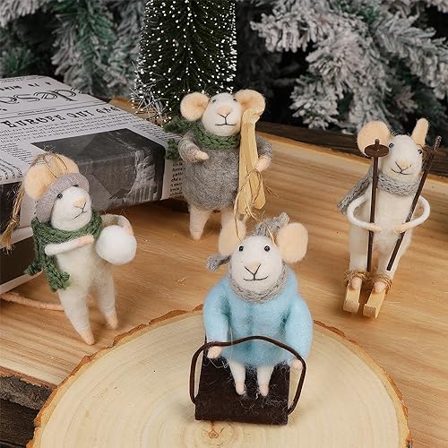 Juegoal Felt Skiing Mouse Ornaments Set of 4 Christmas Decorations