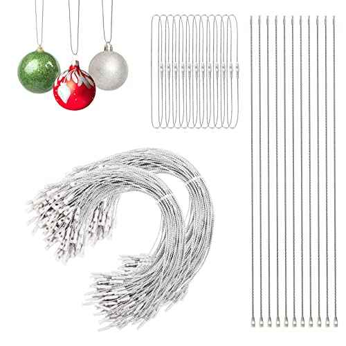 RELBRO Christmas Ornament Strings, Tree Ornament Hangers with Snap Fasteners Precut Locking Ropes for Holiday Decorations, Silver, 200 Pcs