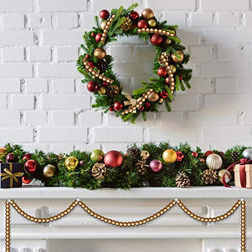 WILLBOND 16ft Gold Wood Bead Garland for Christmas Tree Decor