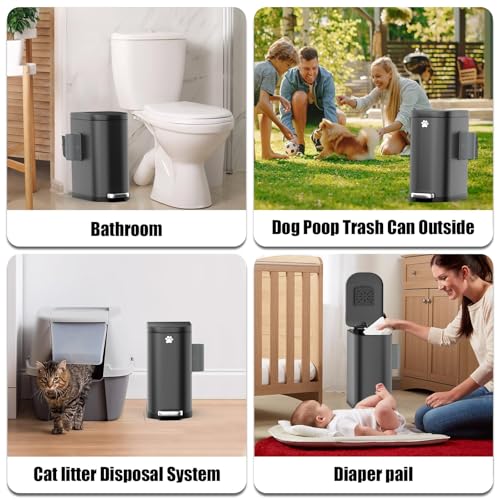 Matte Black Outdoor Dog Poop Trash Can with Odor Control, 3.2 Gal Stainless Steel, Step Pedal & Carbon Filters