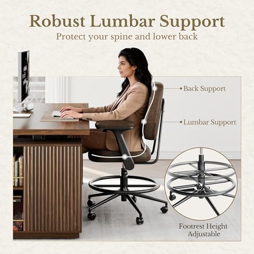 Perledesign Drafting Executive Tall Office Chair - Vintage Brown, Normal Thick