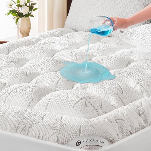 Primesoft King Size Waterproof Mattress Topper - Thick Pillow Top, Breathable & Soft, Fits Up to 21 Inch Deep, White
