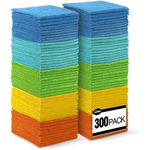 Microfiber Cleaning Cloths 300 Pack - Blue & Yellow, 12x12 Inches