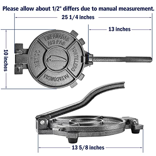 ARC 10 Inch Heavy Duty Cast Iron Tortilla Press with Non-Slip Feet - Durable Roti Maker