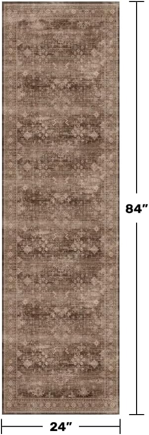 Skiennix Brown Boho Runner Rug - Washable 2x7 for Hallway, Kitchen & Bedroom | Pet-Friendly, Non-Slip, Soft Faux Wool