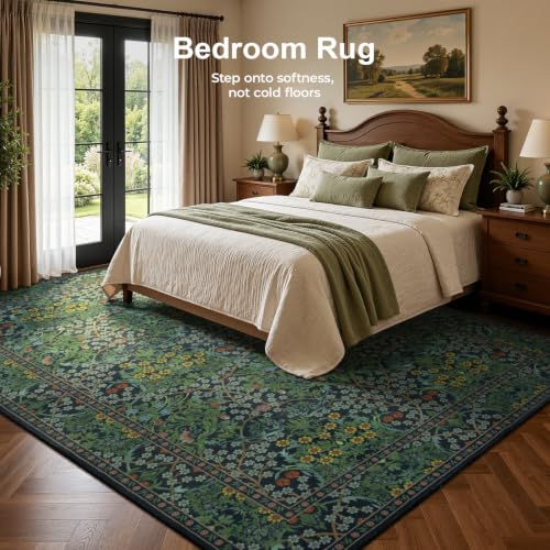 Lofus Washable Rugs for Living Room, Botanical Print Carpet Green 9 x