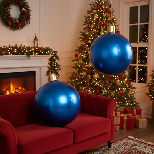 Jetec 4-Pack 17in Christmas Inflatable Ball Ornaments with Glitter Cloth Cover - Round Blue